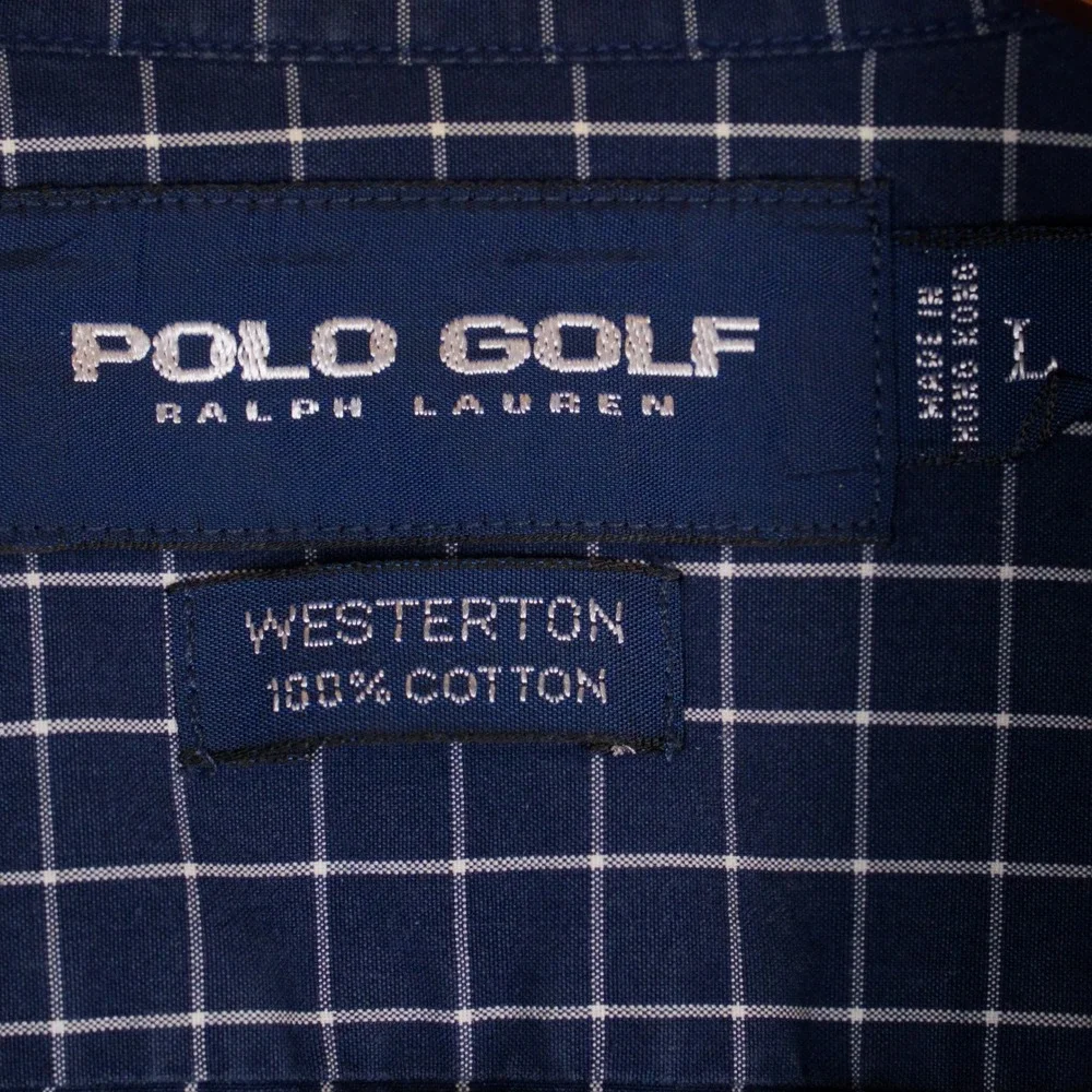 Polo Golf Ralph Lauren Shirt Mens L Blue Windowpane Check Westerton Cotton L/S